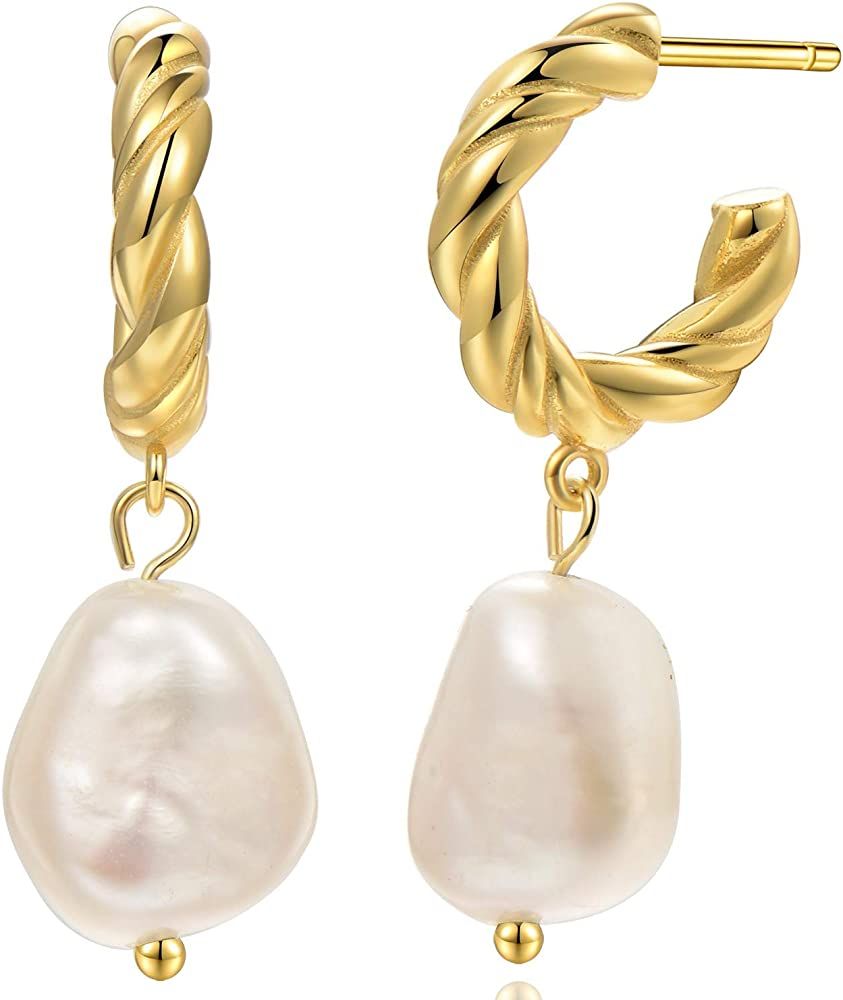 Baroque Pearl Earrings [.925 Sterling Silver] - Vintage/Art Deco/Gala/Evening Wear/Elegant/Ballroom/ | Amazon (US)
