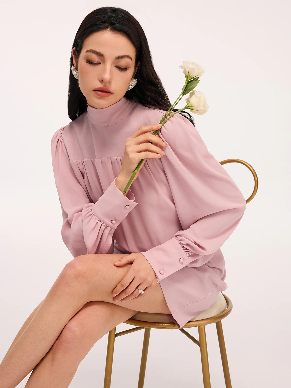 Back Bow Detail Puff-Sleeve Blouson Dress | Commense