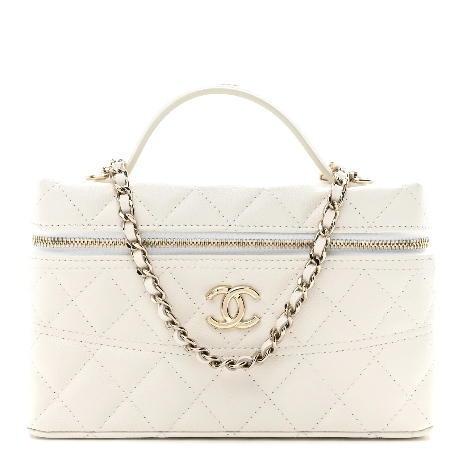 Caviar Quilted Trendy Handle Slim Vanity White | FASHIONPHILE (US)