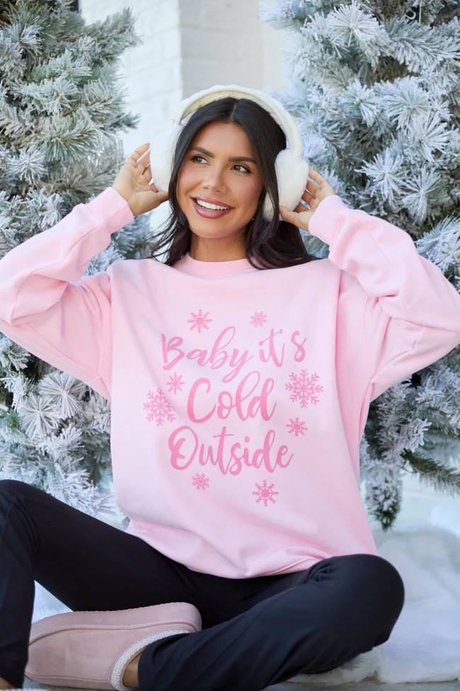 Baby It's Cold Outside Light Pink Graphic Sweatshirt | Pink Lily