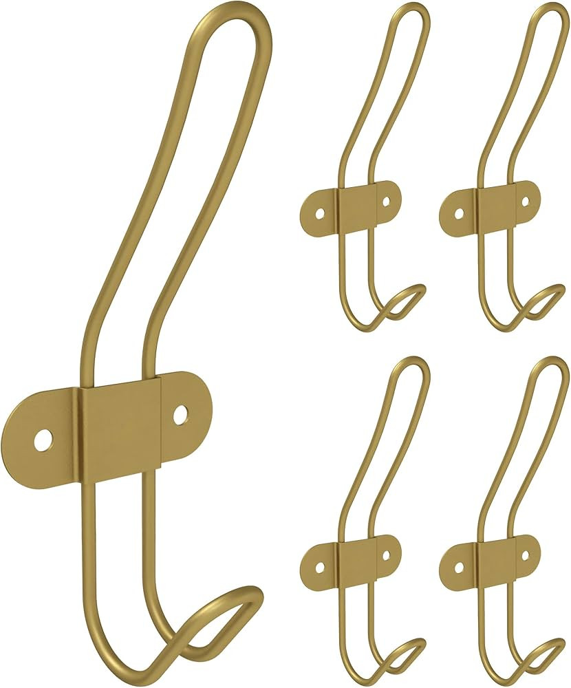 Tibres - Wall Gold Hooks for Hanging Coat Clothes Towel Robe Jacket Backpack and Bag - Brushed Go... | Amazon (UK)