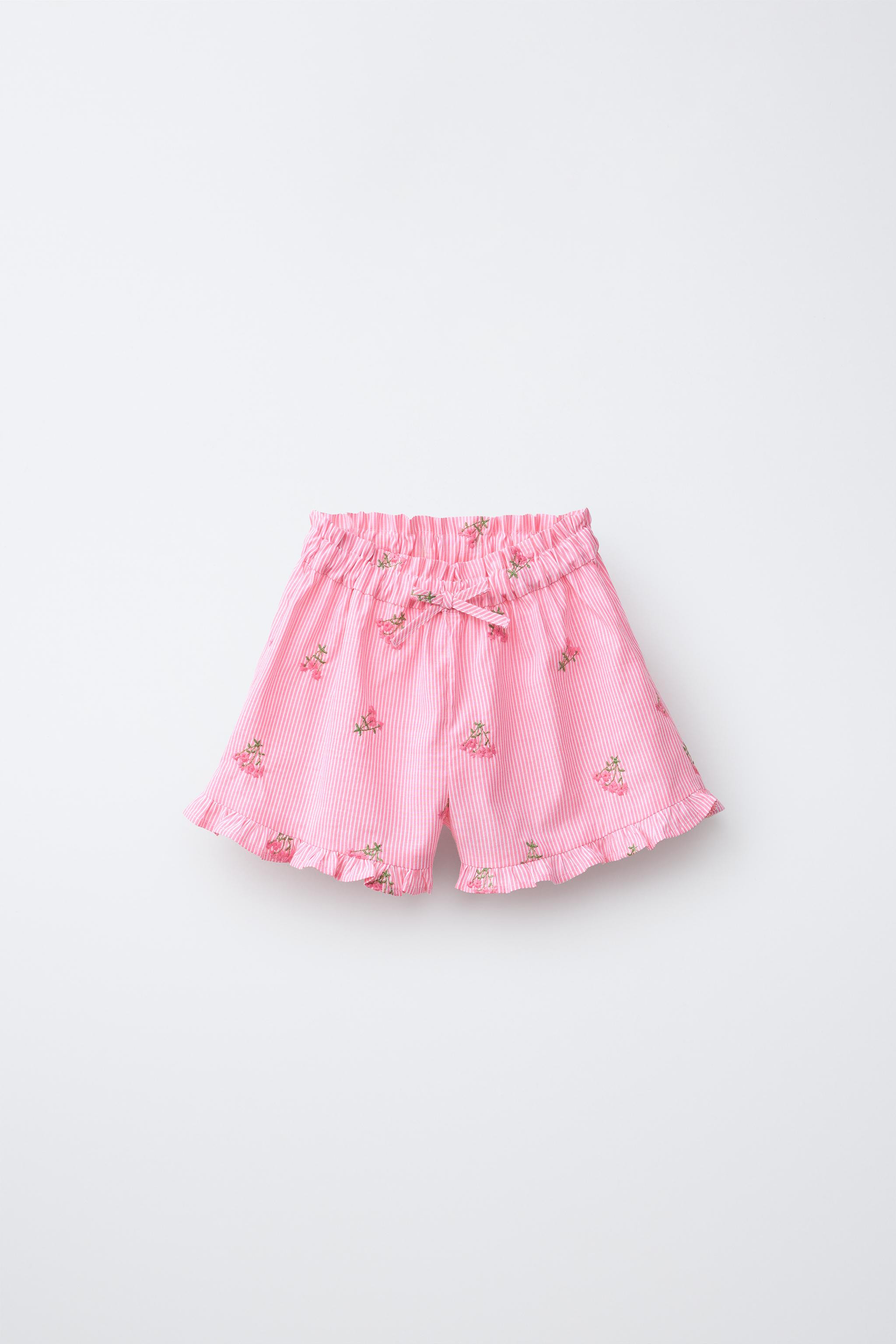 STRIPED EMBROIDERED FLOWER SHORTS | Zara US