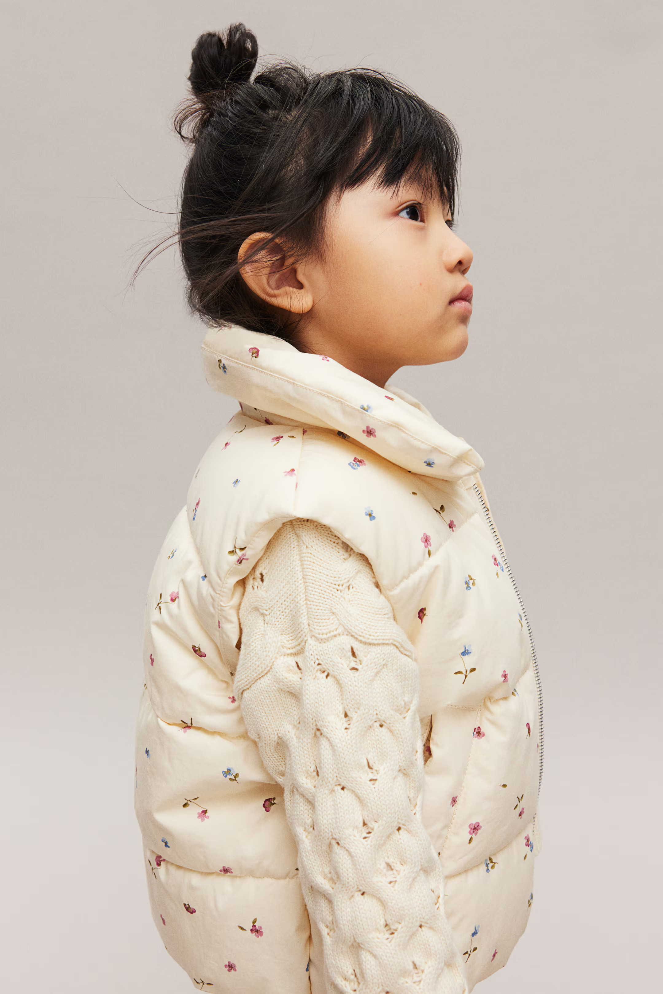 Printed Puffer Vest - Cream/floral - Kids | H&M US | H&M (US + CA)