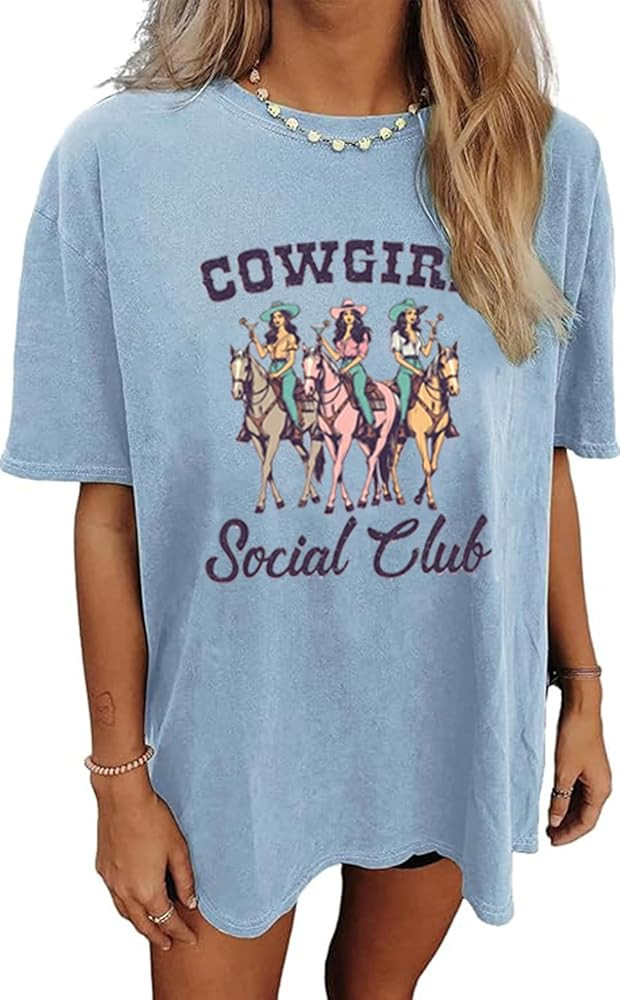 Wild West Cowboy T Shirt Women Vintage Rodeo Shirts Cowboy Graphic Tee Oversized Country Music Sh... | Amazon (US)