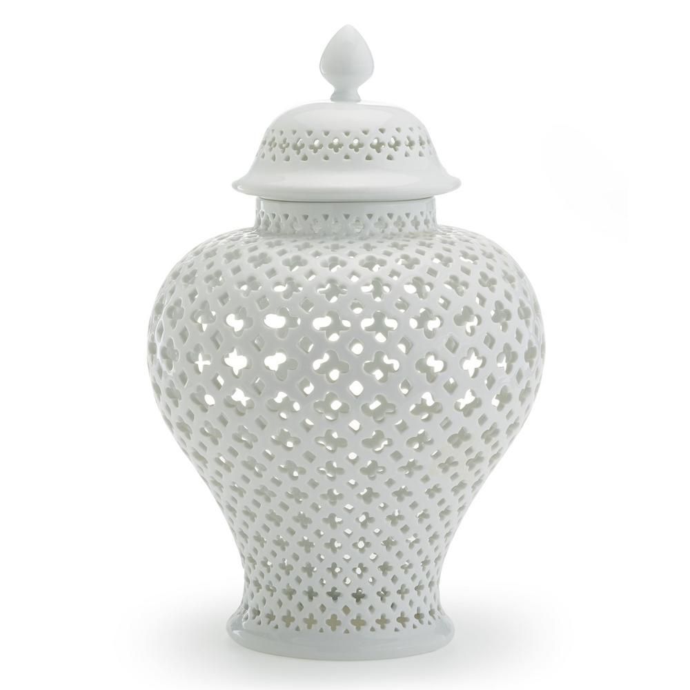 Carthage Large Pierced Covered Lantern - Porcelain 16 in. H x 10 in. Dia. | The Home Depot