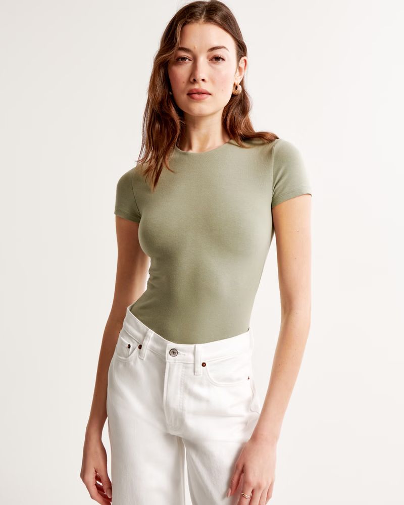 Cotton-Blend Seamless Fabric Tee Bodysuit | Abercrombie & Fitch (US)