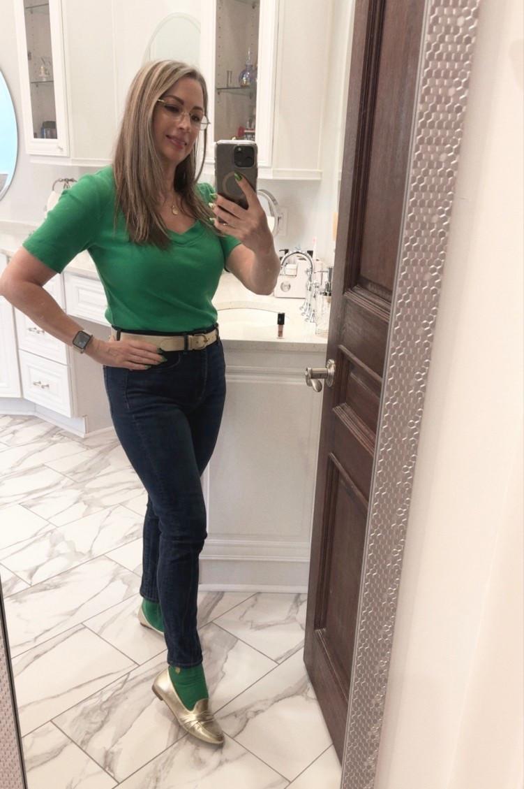 Happy St. Patrick’s Day! 🍀 Feeling fun and festive in my green and gold. My green socks even feature a little gold shamrock for good luck! 


#LTKootd #LTKPetite #LTKOver40