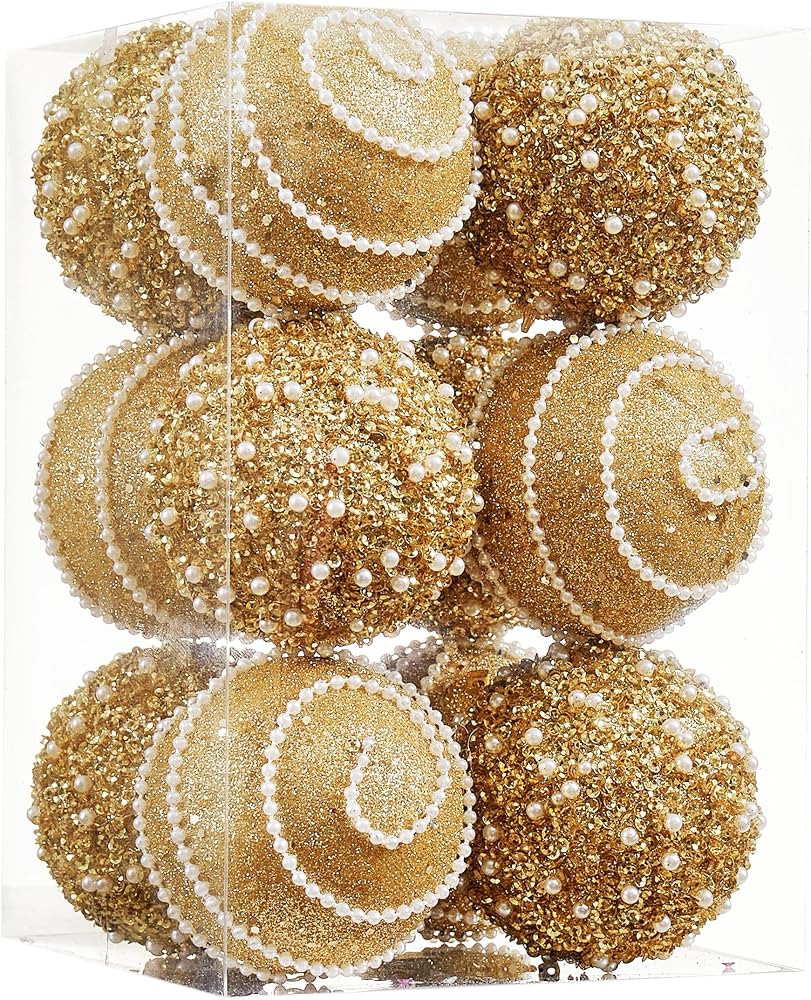 Gold Christmas Ball Ornaments, Christmas Ball Decorations Shatterproof Plastic Hanging Pearl Ball... | Amazon (US)
