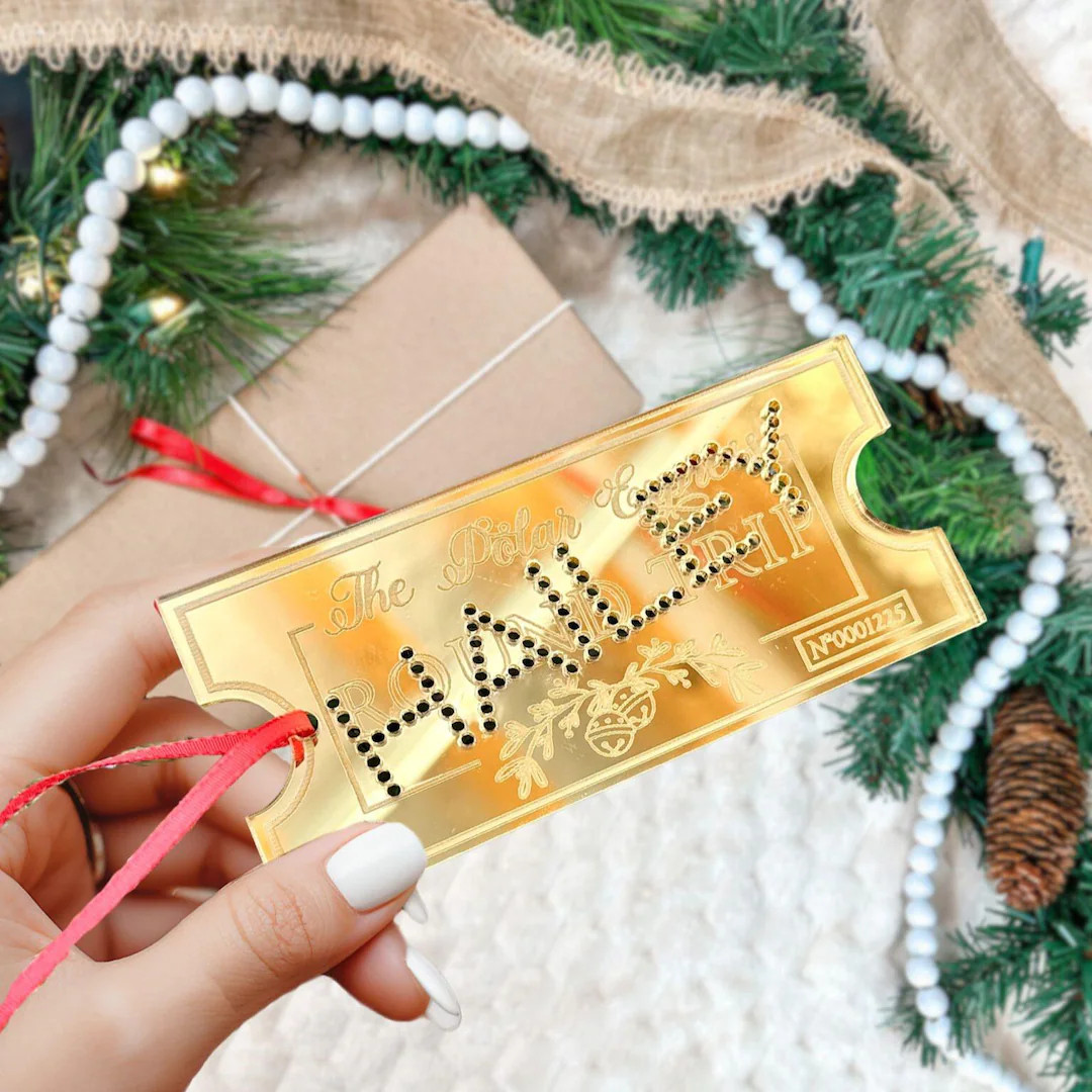 Polar Express Ticket Ornament | Personalized Gold Mirror Acrylic | Custom Name Christmas Keepsake... | Etsy (US)