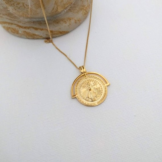 Silver coin necklace, minimal NECKLACE, Bohemian Gold Necklace, Liberty statue | Etsy (AU)