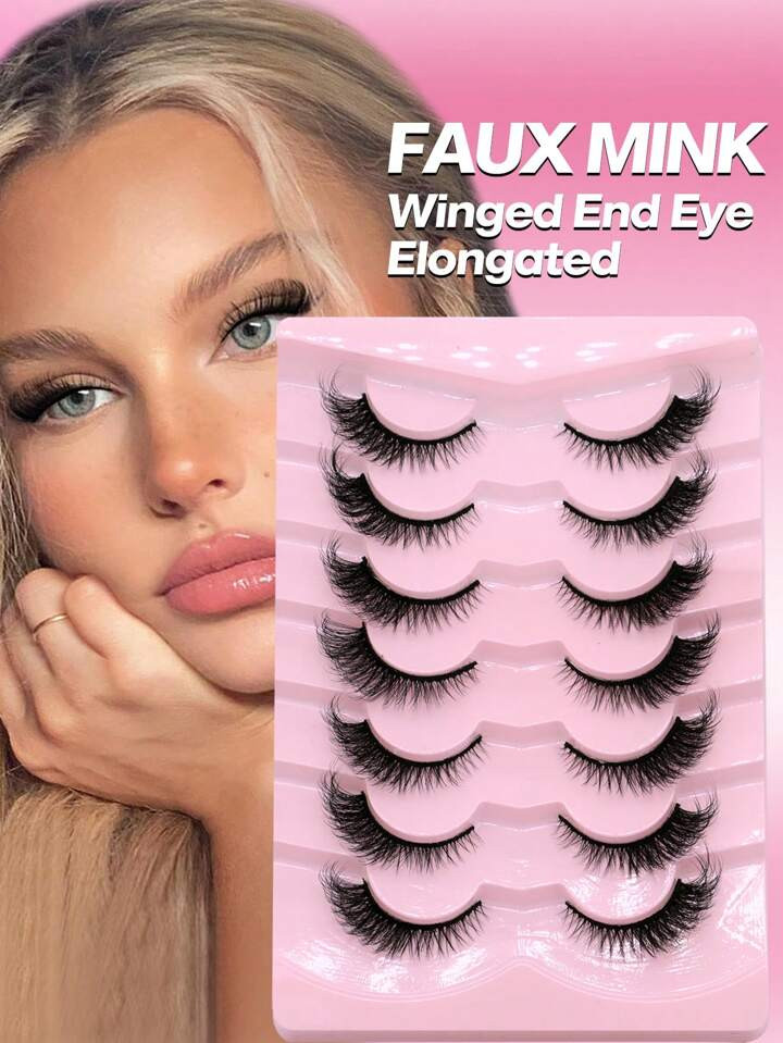 7 Pairs Cat Eye Lashes Faux Mink Eyelashes Fox Eye False Eyelashes Winged End Eye Elongated Eyela... | SHEIN
