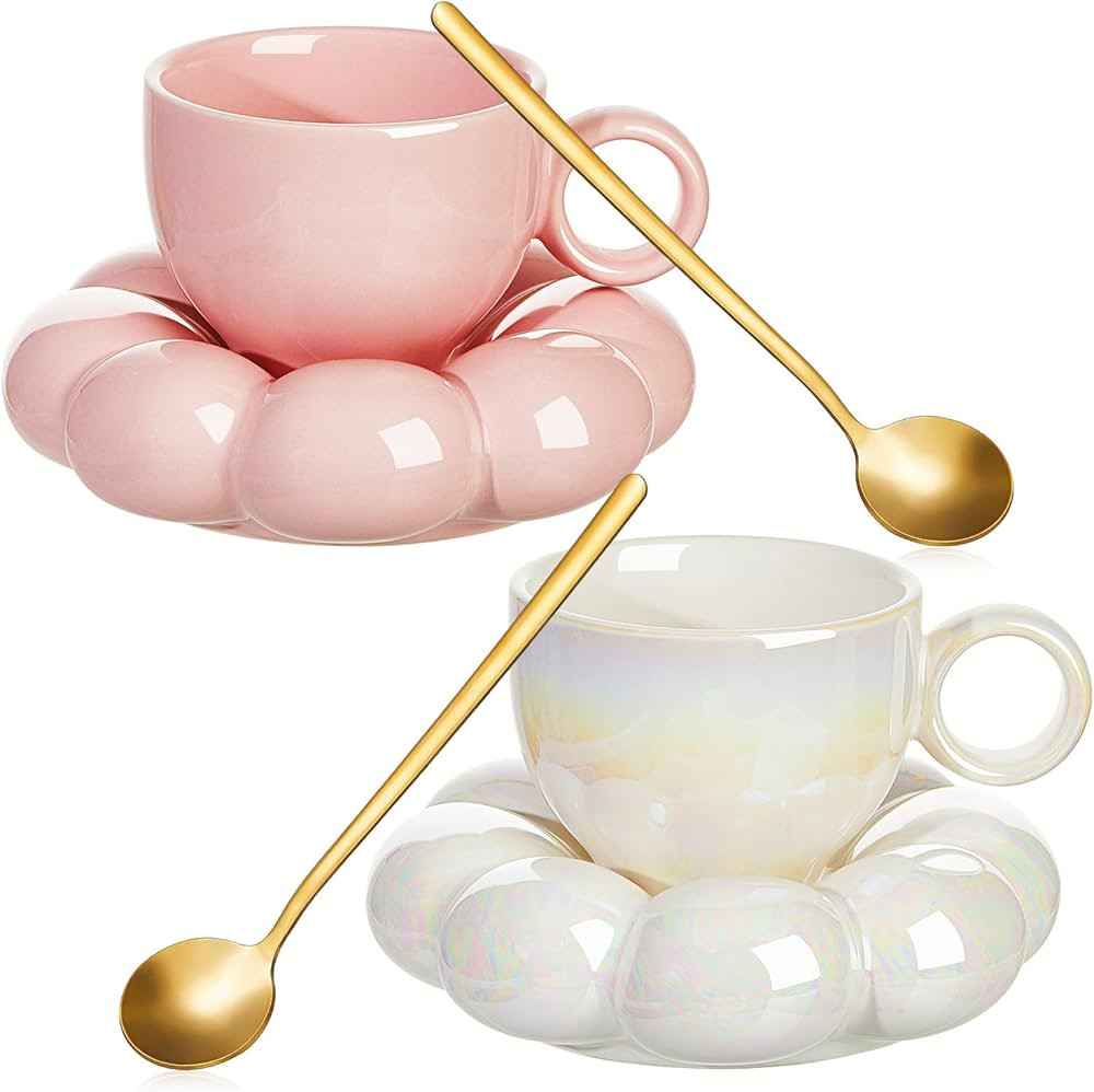2 Pieces Ceramic Cloud Mug Cute Cup with Sunflower Coaster 7oz Cute Ceramic Coffee Mug with Sauce... | Amazon (US)
