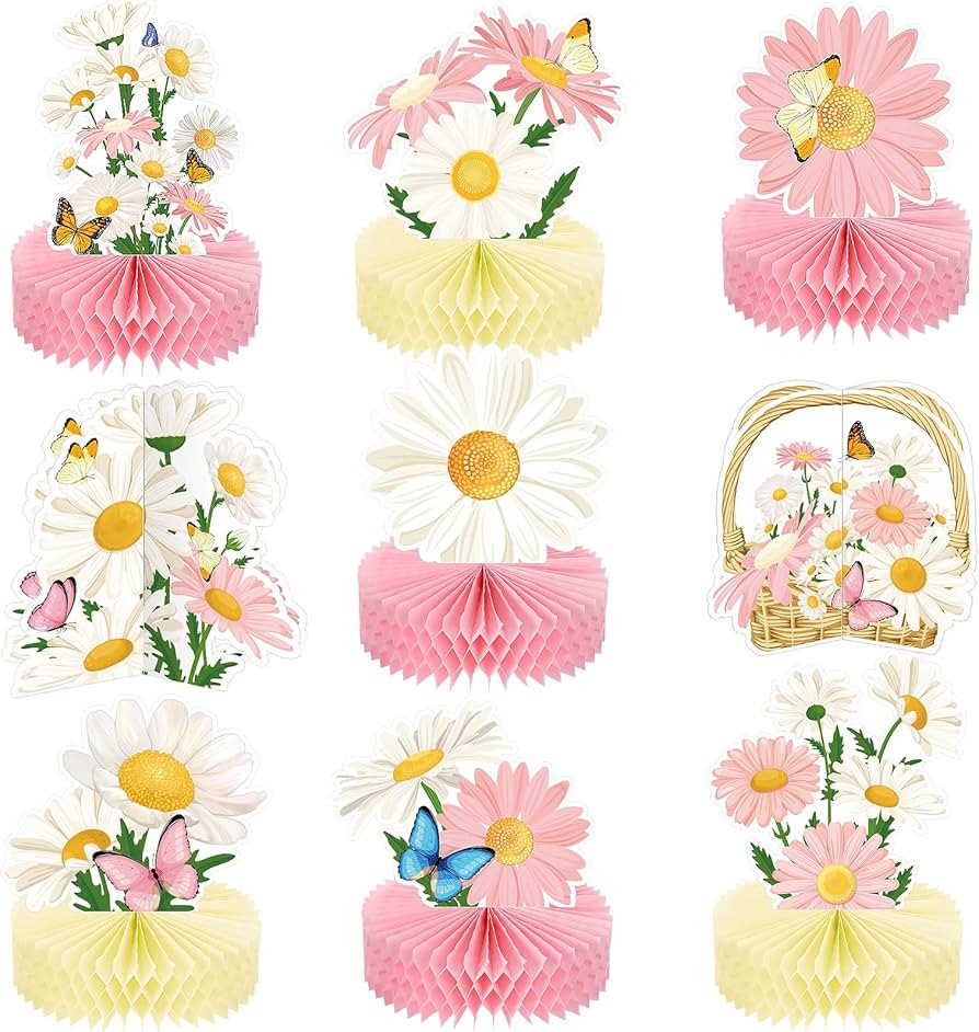 Hotop 9 Pcs Daisy Flower Birthday Party Decorations Daisy Butterfly Honeycomb Centerpieces 3D Dai... | Amazon (US)