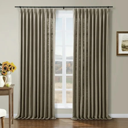 TWOPAGES 52 W X 108 L Inch Length Curtain Pinch Pleated Header Room Darkening Drape Linen Blend Drapery for Bedroom, 1 Panel, Oak | Walmart (US)
