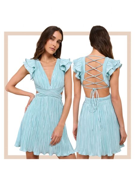 Teal blue plisse lace up satin spring summer party wedding guest mini dresss

#LTKparties #LTKfindsunder100 #LTKwedding