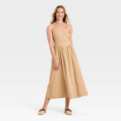 Women's Corset Midi A-Line Dress - Universal Thread™ Tan XS | Target