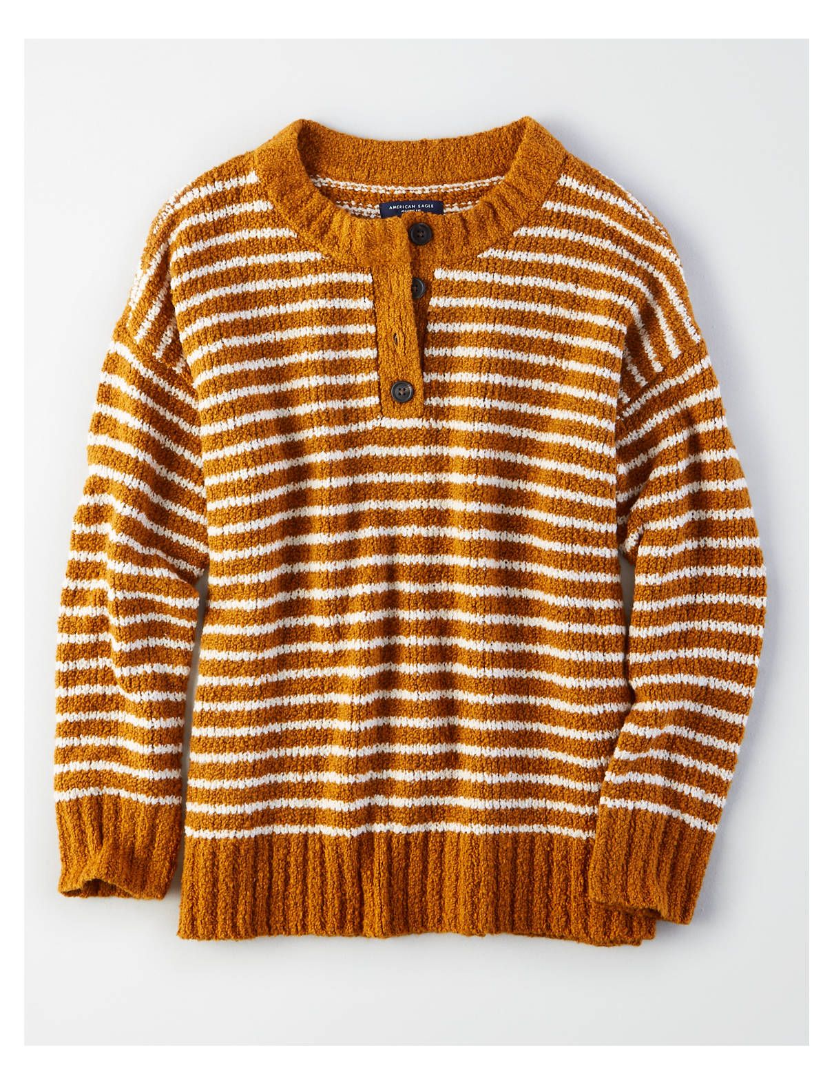 AE Henley Pullover Sweater, Mustard | American Eagle Outfitters (US & CA)