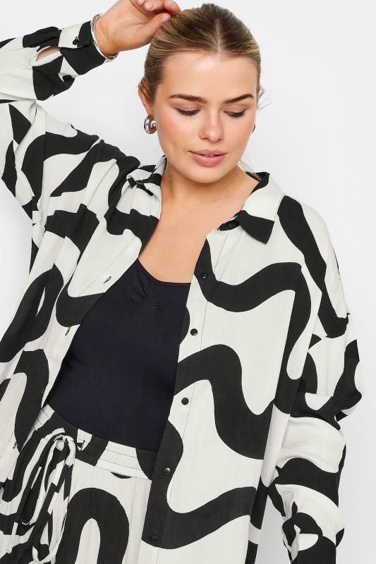 YOURS Plus Size White Abstract Print Crinkle Beach Shirt | Yours Clothing UK