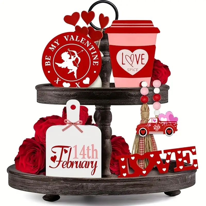 5pcs, Valentine's Day Tiered Tray Decor, Valentine Wooden Decor Bead Garland, Farmhouse Wood Sign... | Temu Affiliate Program