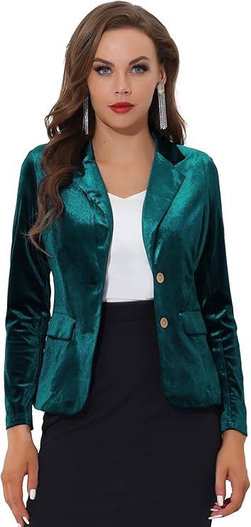 Allegra K Women's Notched Lapel Vintage Office Button Front Velvet Blazer | Amazon (US)