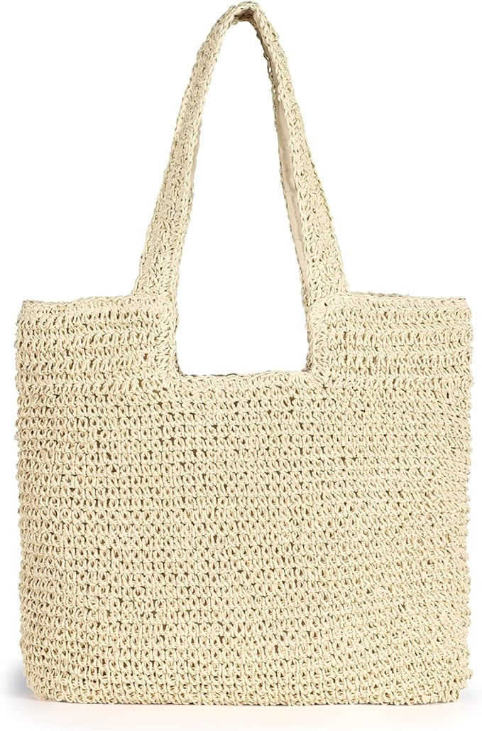 Straw Beach Bag, Women Tote Bag Woven Shoulder Bag, Handmade Large Summer Handbag Hobo Bag for Be... | Amazon (US)