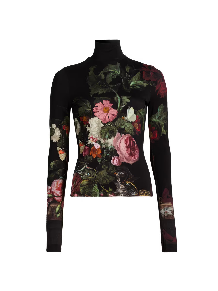 Alice + Olivia Delaina Floral Jersey Long-Sleeve Turtleneck | Saks Fifth Avenue | Saks Fifth Avenue