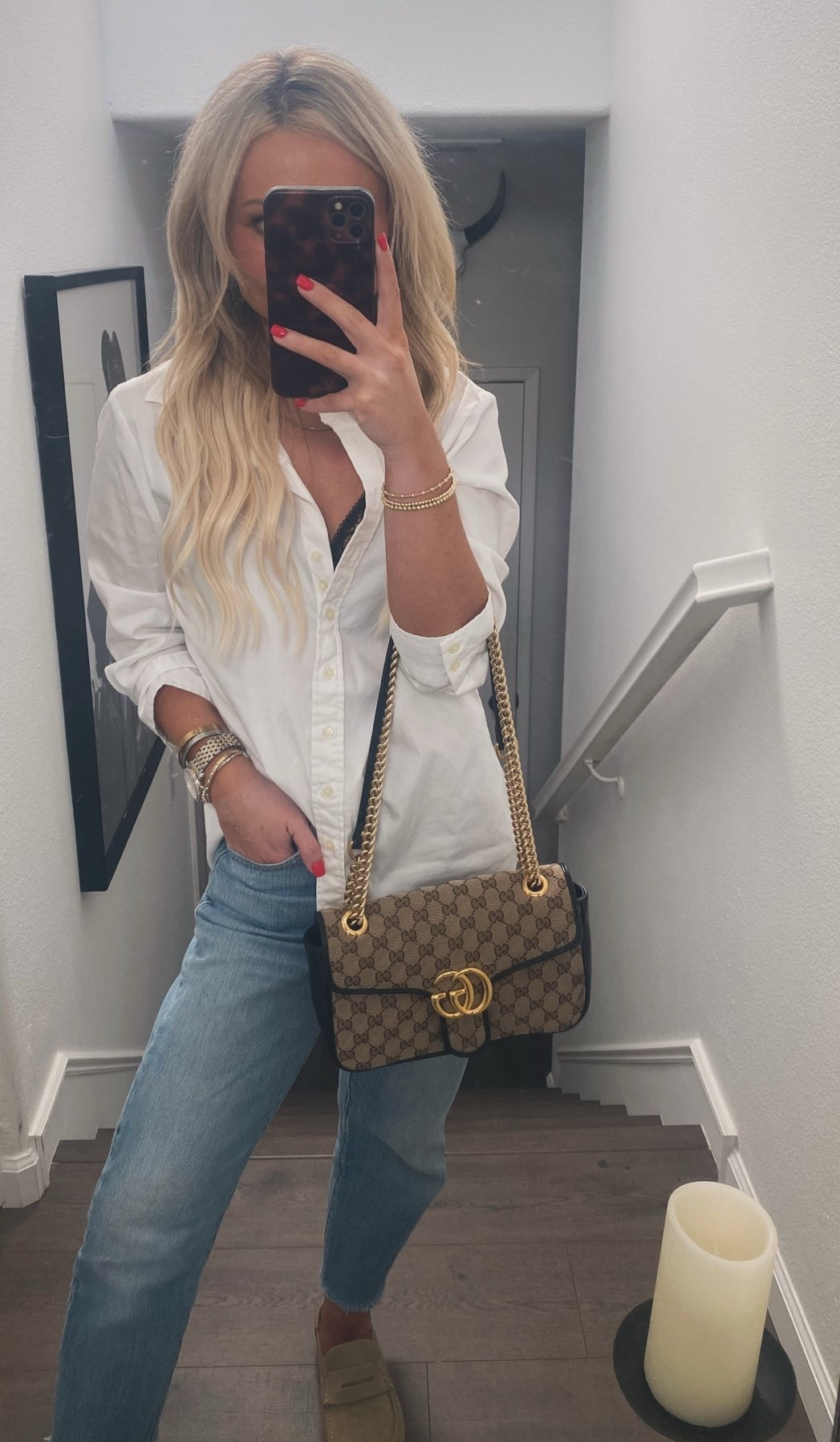 Sized up to a large for a looser fit in this top!