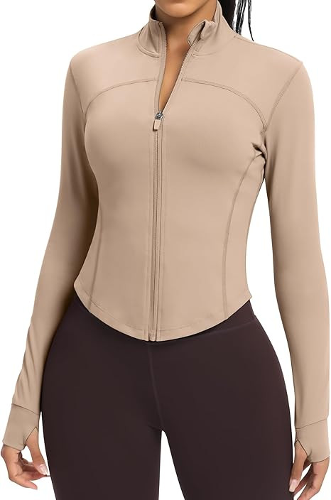 Women BBL Jacket Full Zip UP Workout Athletic Cropped Jacket wIth Thumb Holes Running Yoga Sports... | Amazon (US)