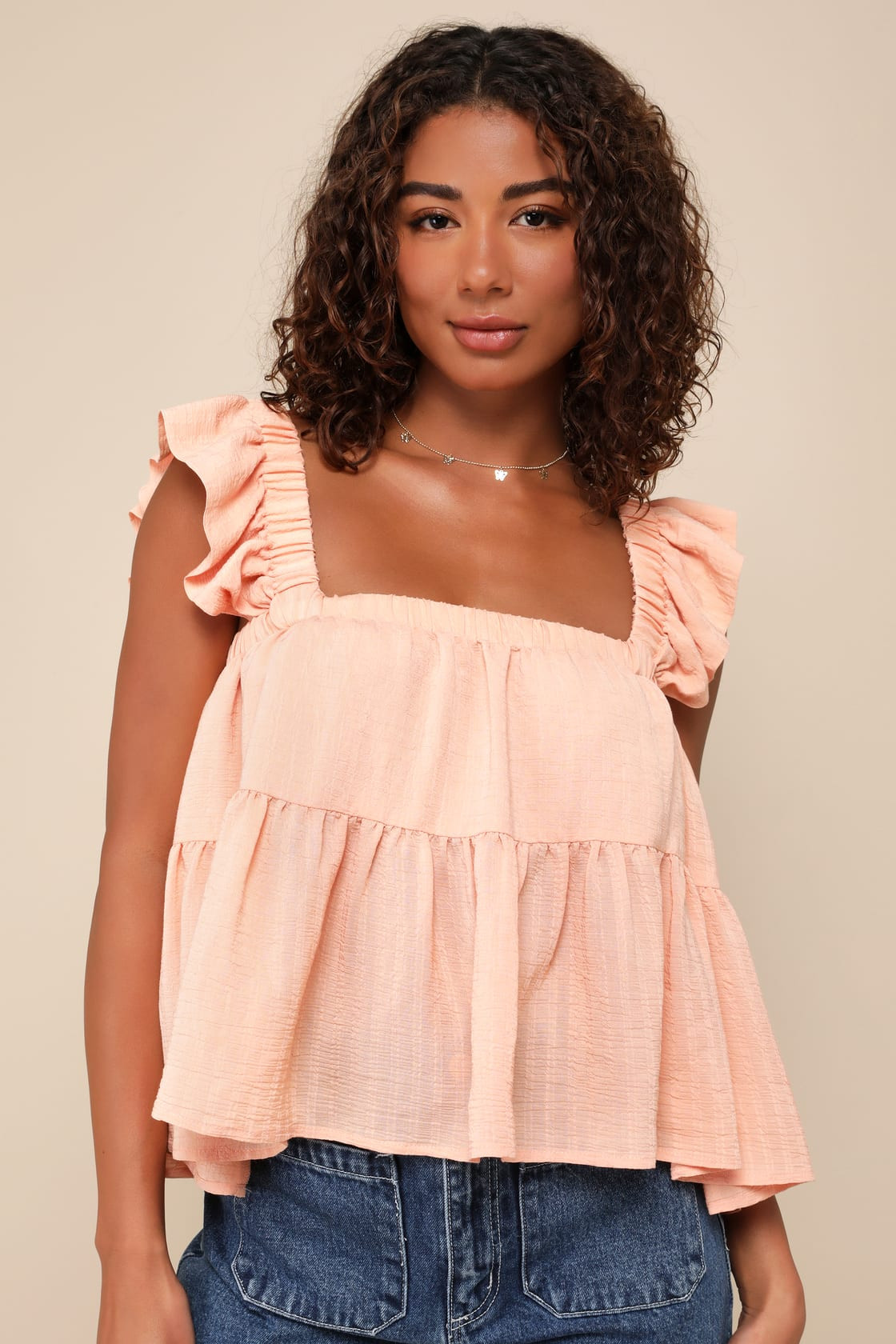 Amazingly Sweet Peach Ruffled Peplum Tank Top | Lulus