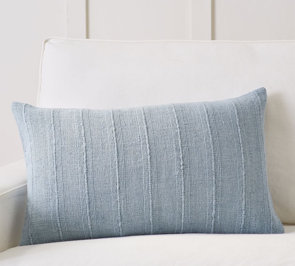 Relaxed Striped Lumbar Pillow Cover, 16 x 26&amp;quot;, Chambray | Pottery Barn (US)