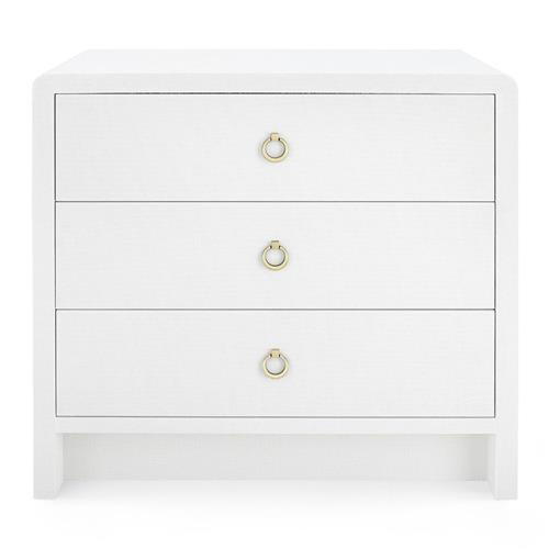 Villa & House Bryant Modern Classic White Linen 3 Drawer Wood Nightstand | Kathy Kuo Home