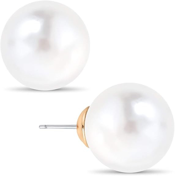 Big Simulated Pearl Earrings for Women - Oversized Classic Faux Round Large Ear Studs, Hypoallerg... | Amazon (US)