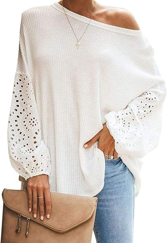 Women Floral Print Long Sleeve Shirts Casual Loose Knit Pullover Sweatshirt Tops | Amazon (US)