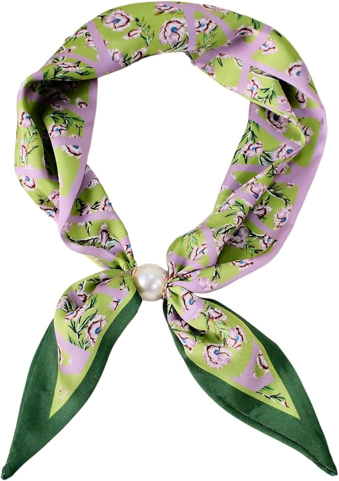 Women's Satin Neck Scarf with Magnetic Pearl Buckle,Mom's Scarf Retro Floral Print Elegant for Da... | Amazon (US)