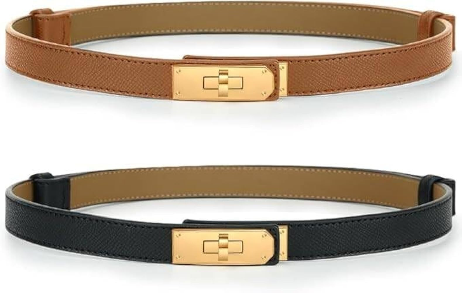 Womens Leather Belts For Jeans Dresses Pants Skinny Waist Belt with Adjustable Gold Turn-Lock Buc... | Amazon (US)