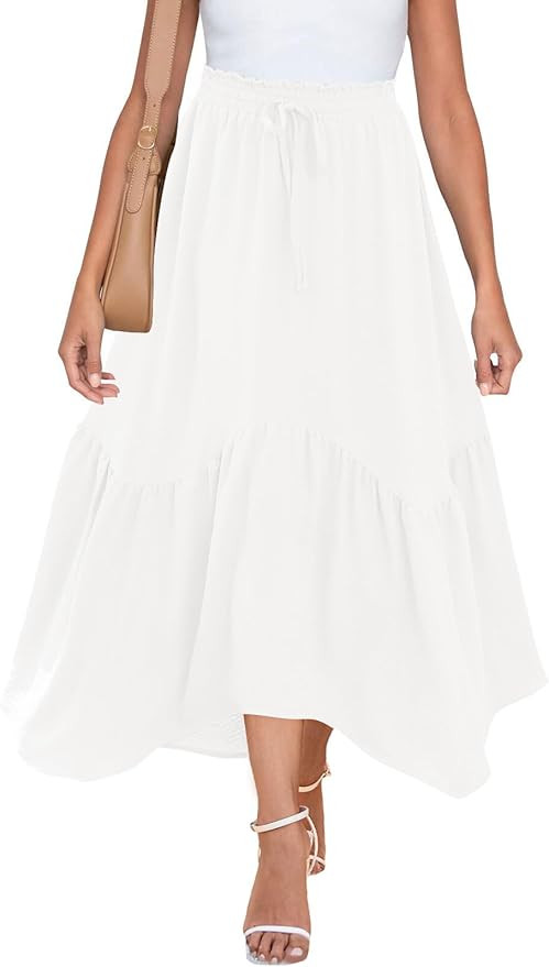 Zeagoo Long Skirts for Women High Waist A Line Skirt Casual Flowy Tiered Skirt with Pockets Summe... | Amazon (US)