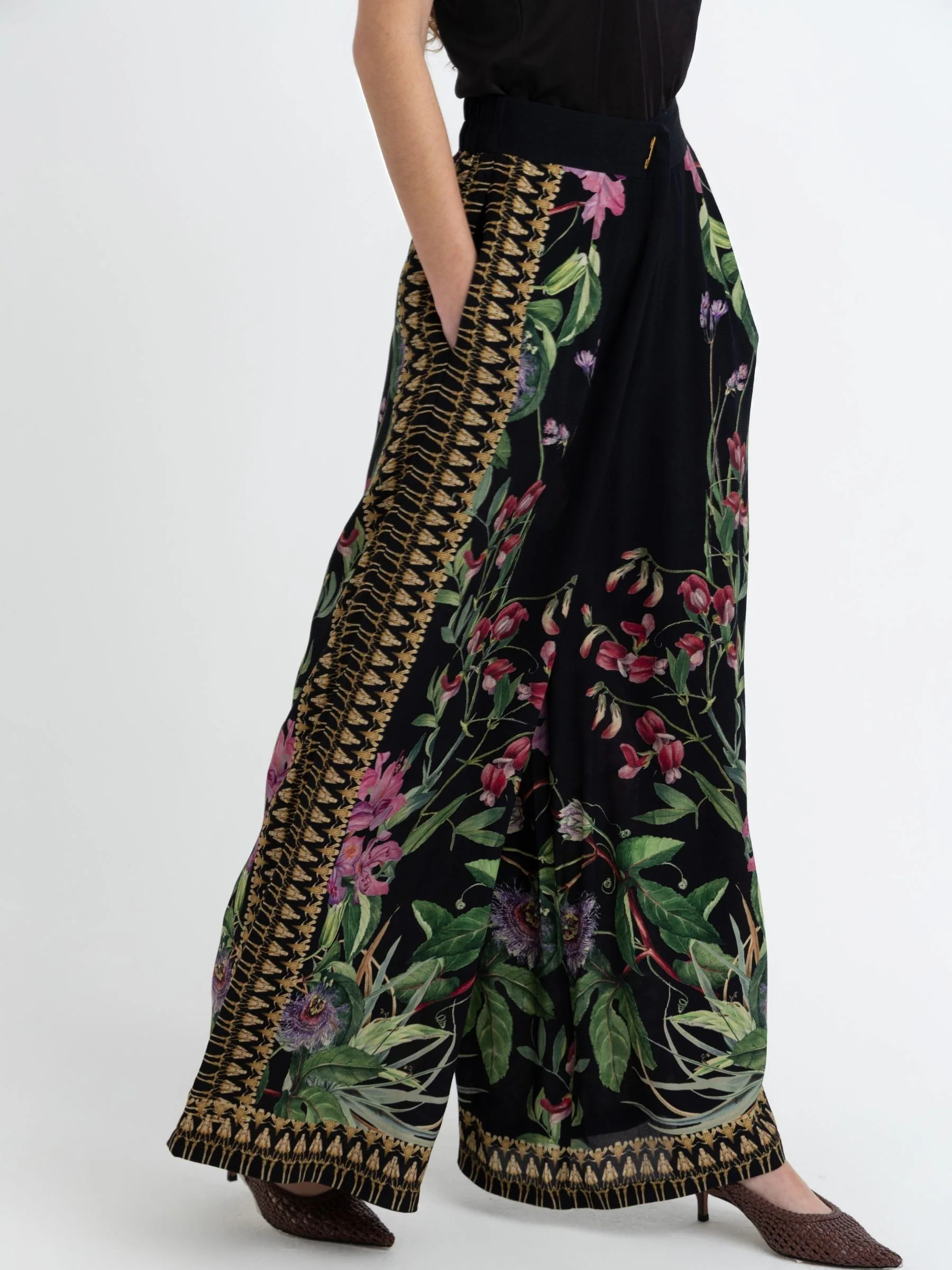 Raishma Raishma Black Siara Floral Print Wide Leg Trousers | Next US