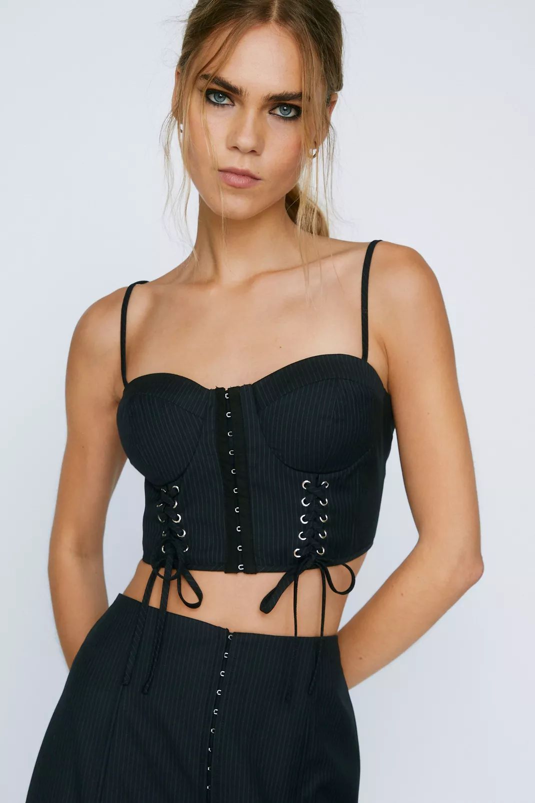 Premium Tailored Pinstripe Lace Up Bustier Top | Nasty Gal UK (+IE)