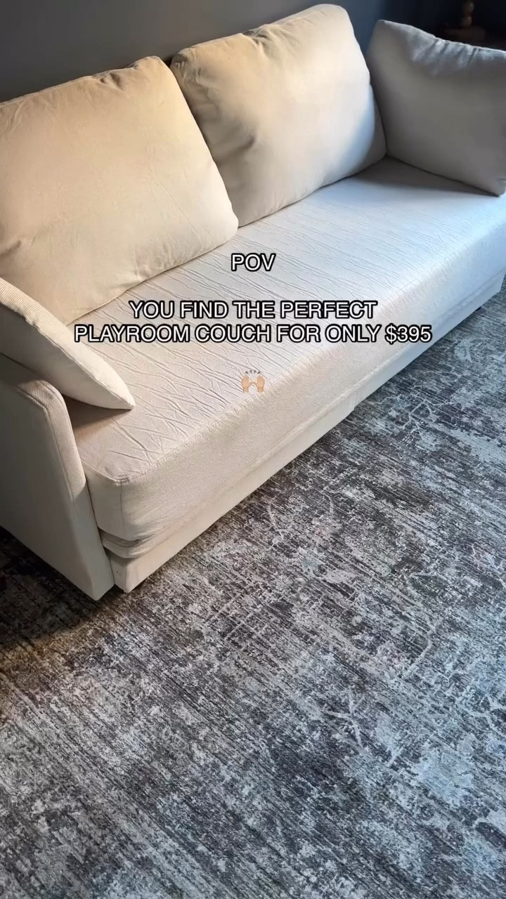 This is the perfect couch for our playroom! It will also serve as a guest room when needed (mostly for our kid guests). Sooo comfortable and so easy to put together!! Make sure to hit the coupon button on Amazon to make the couch come out to only $395!!! An absolute steal! 

#LTKHome #LTKVideo