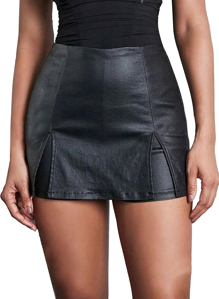 Avanova Women Faux Leather Slit Split Mini Skort High Rise Bodycon Short Skirt | Amazon (US)