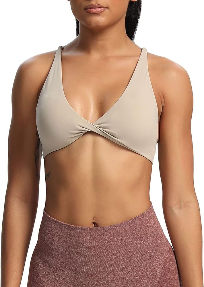 Aoxjox Women's Workout Sports Bras Fitness Backless Padded Sienna Low Impact Bra Yoga Crop Tank T... | Amazon (US)