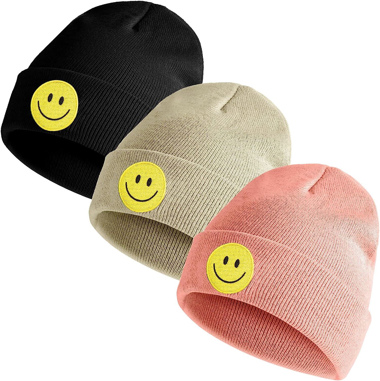 Foaincore 3 Pack Winter Embroidered Beanie Hats for Women Men Knit Cuffed Smile Face Beanie Stret... | Amazon (US)