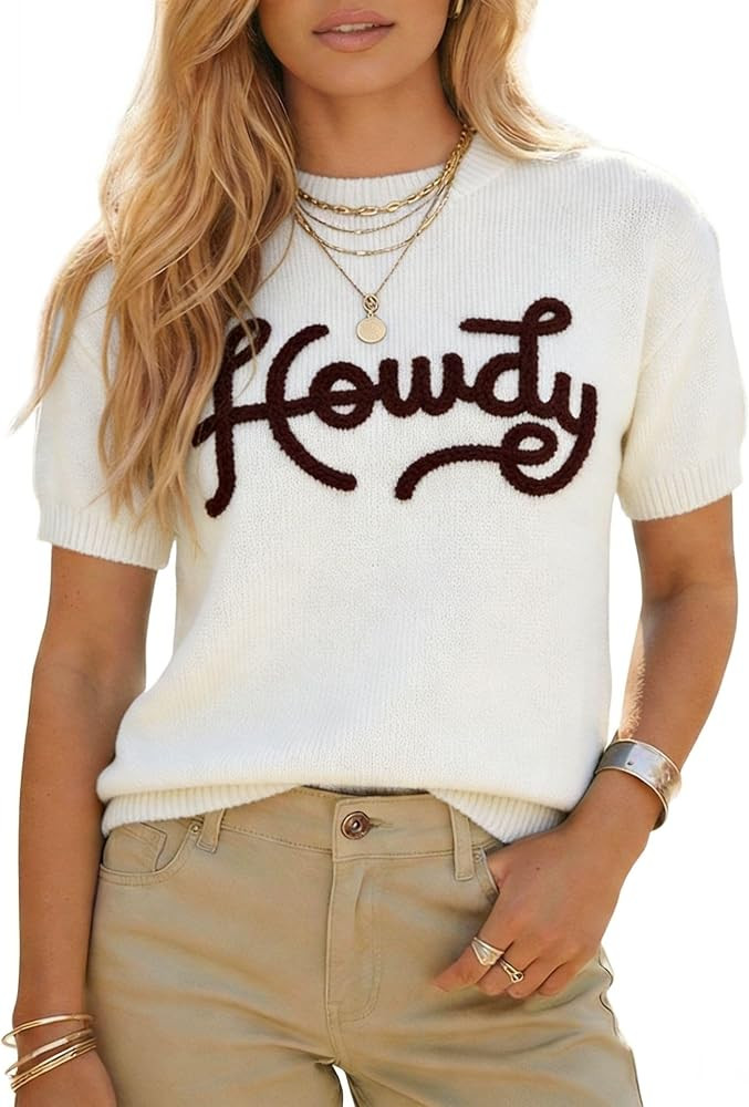 KevaMolly Women's Short Sleeve Sweater Howdy Western Knit Tops | Amazon (US)