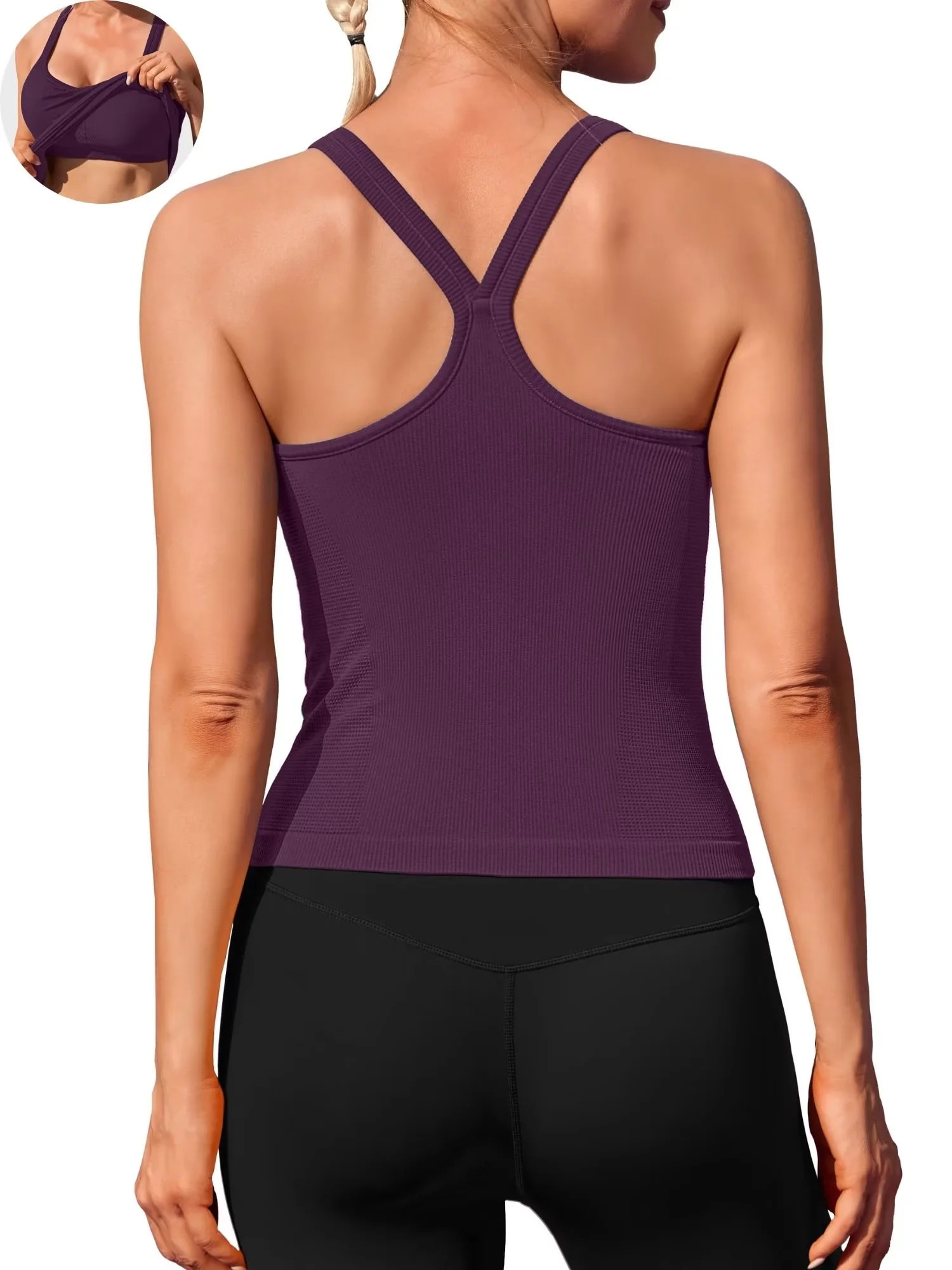 ANFERRY Womens Workout Tank Tops Ribbed Built in Bra Athletic Shirts Scoop Neck Racerback Yoga Camisoles | Walmart (US)