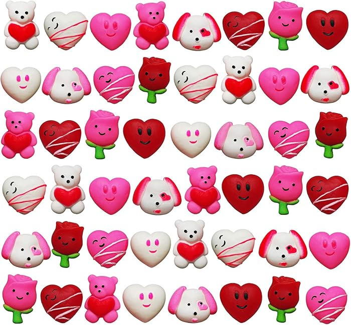 ArtCreativity 48 PCS Mini Valentines Squishies Toys, Bulk Set, 12 Cute Designs, Stress Relief Toy... | Amazon (US)