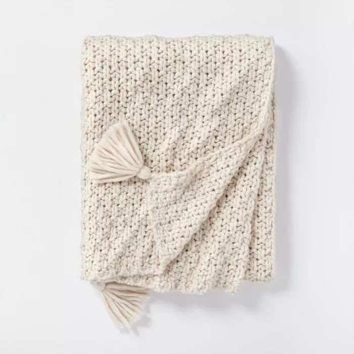 Chunky Knit Throw Blanket Cream - Threshold&#8482; designed with Studio McGee | Target