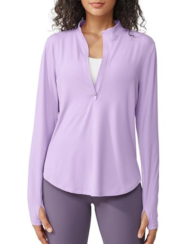 G4Free Women's UPF 50+ Long Sleeve Workout Shirts Sun Protection SPF UV Running Hiking Golf Shirts Athletic Rash Guard (Purple,XL) | Amazon (US)