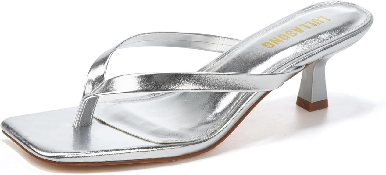 Women's Kitten Heels Sandals Square Open Toe Flip Flop Heels 1.8-2 Inch Heeled Sandals for Women | Amazon (US)