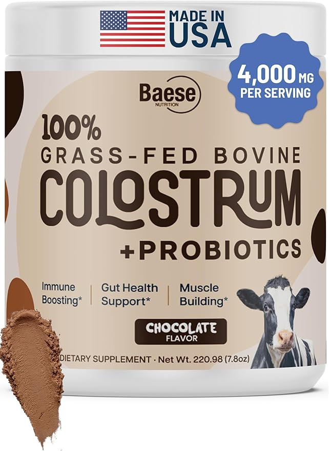 Organic Chocolate 4000mg Grass Fed Bovine Colostrum Powder + Probiotics Colostrum Supplement for ... | Amazon (US)