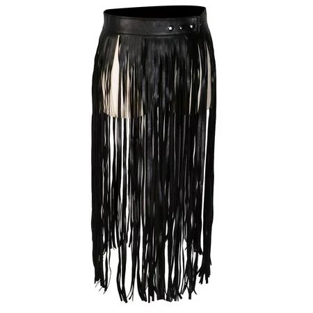 Boho Articfical Leather Long Wrap Waist Fringe Tassel Skirt Belt Bikini Fringe Belt Black | Walmart (US)